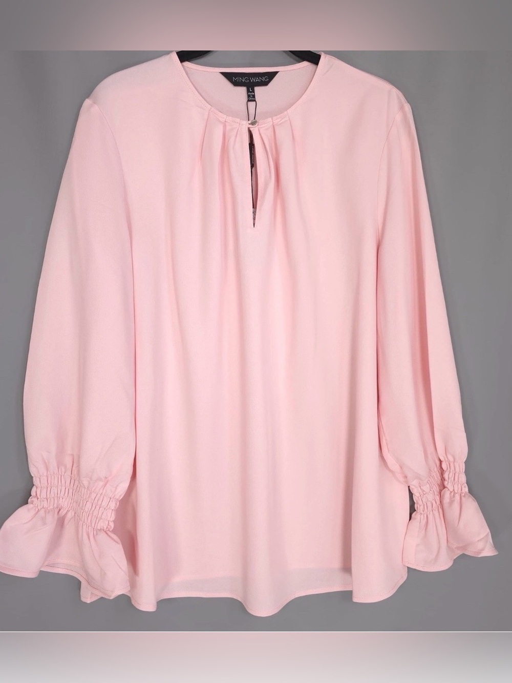 Ming Wang Pink Women's Top blouse ruched‎ bell sleeve oversized XS easily fits S